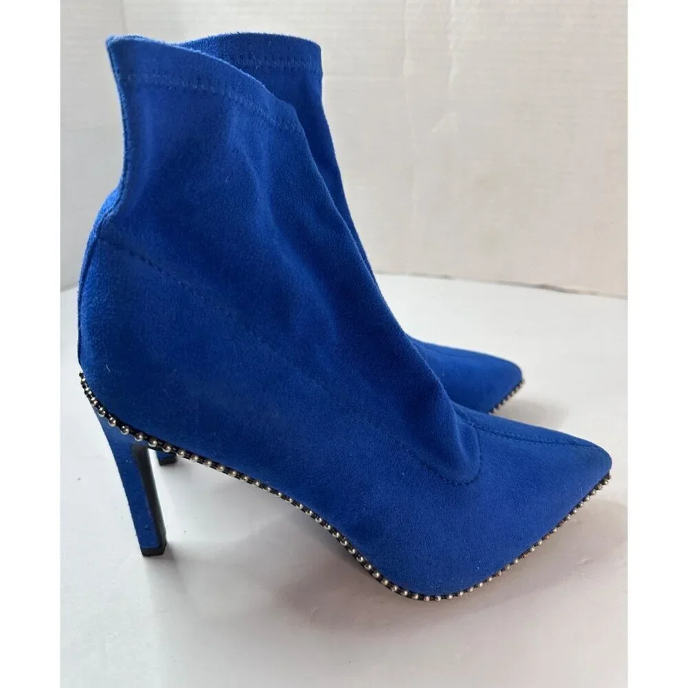 Bar III Women's Size 5M Blue Suede Ankle Boots Heel Casual Dressy academia Glam - Picture 2 of 7